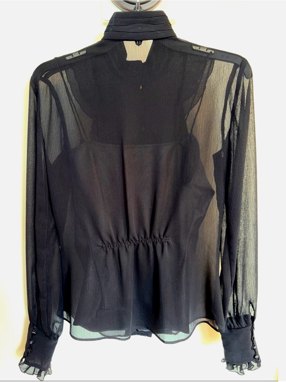 Antonio Melani Black Chiffon Ruffle Victorian Blouse Cami Set Pintuck Romantic 4 - Picture 8 of 14